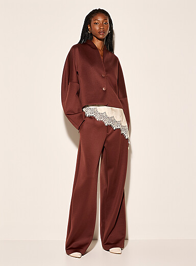 Ic&ocirc;ne Brown Pleated neoprene wide-leg pant for women