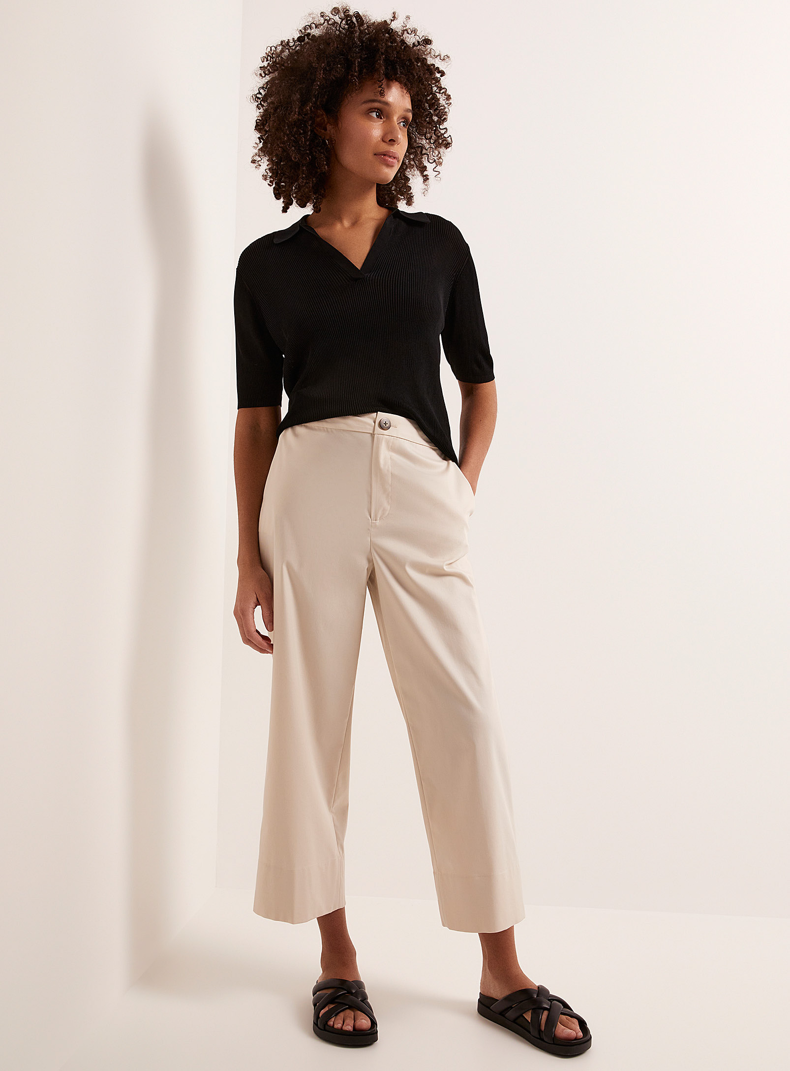 Contemporaine Stretch Wide-leg Cropped Pant In Ivory White