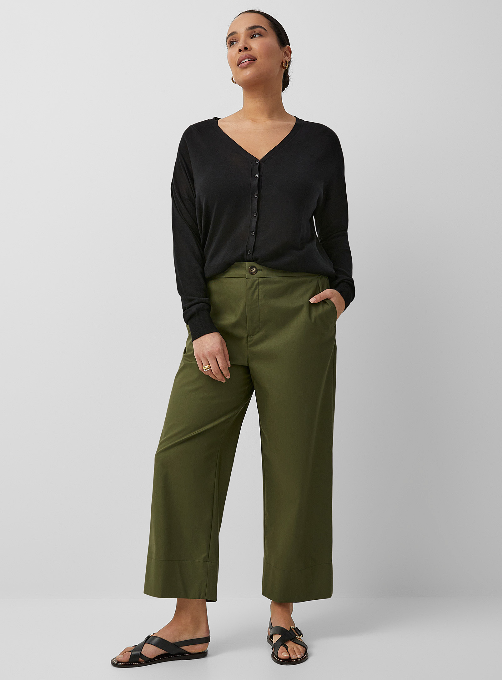 Contemporaine Stretch Wide-leg Cropped Pant In Kelly Green