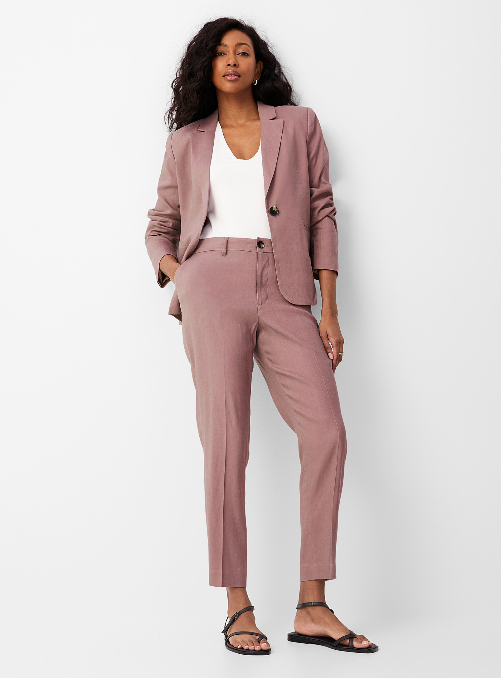 Contemporaine Stretch Linen Ankle Pant In Dusky Pink