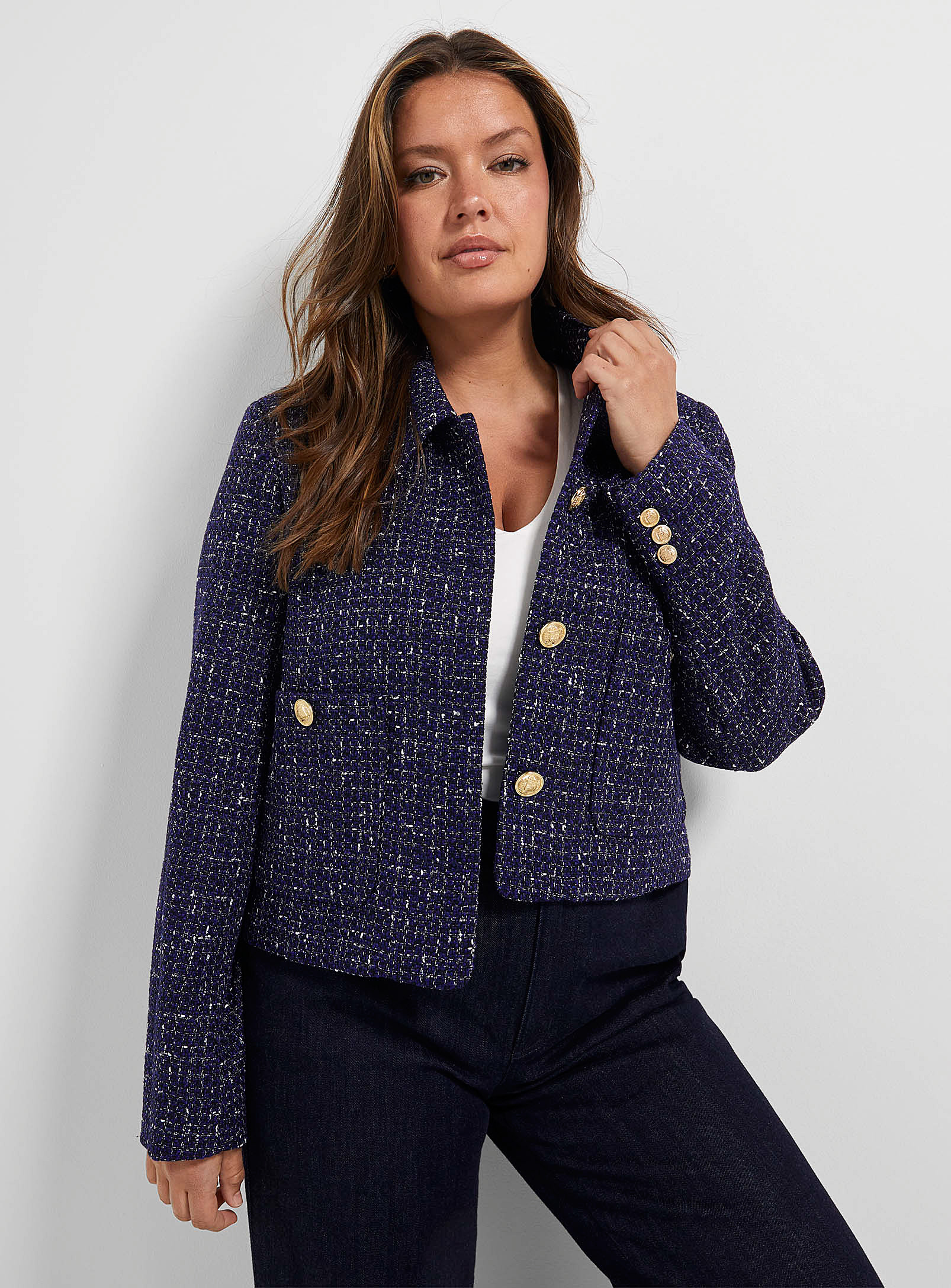 Contemporaine - Women's Dark blue tweed Blazer Jacket