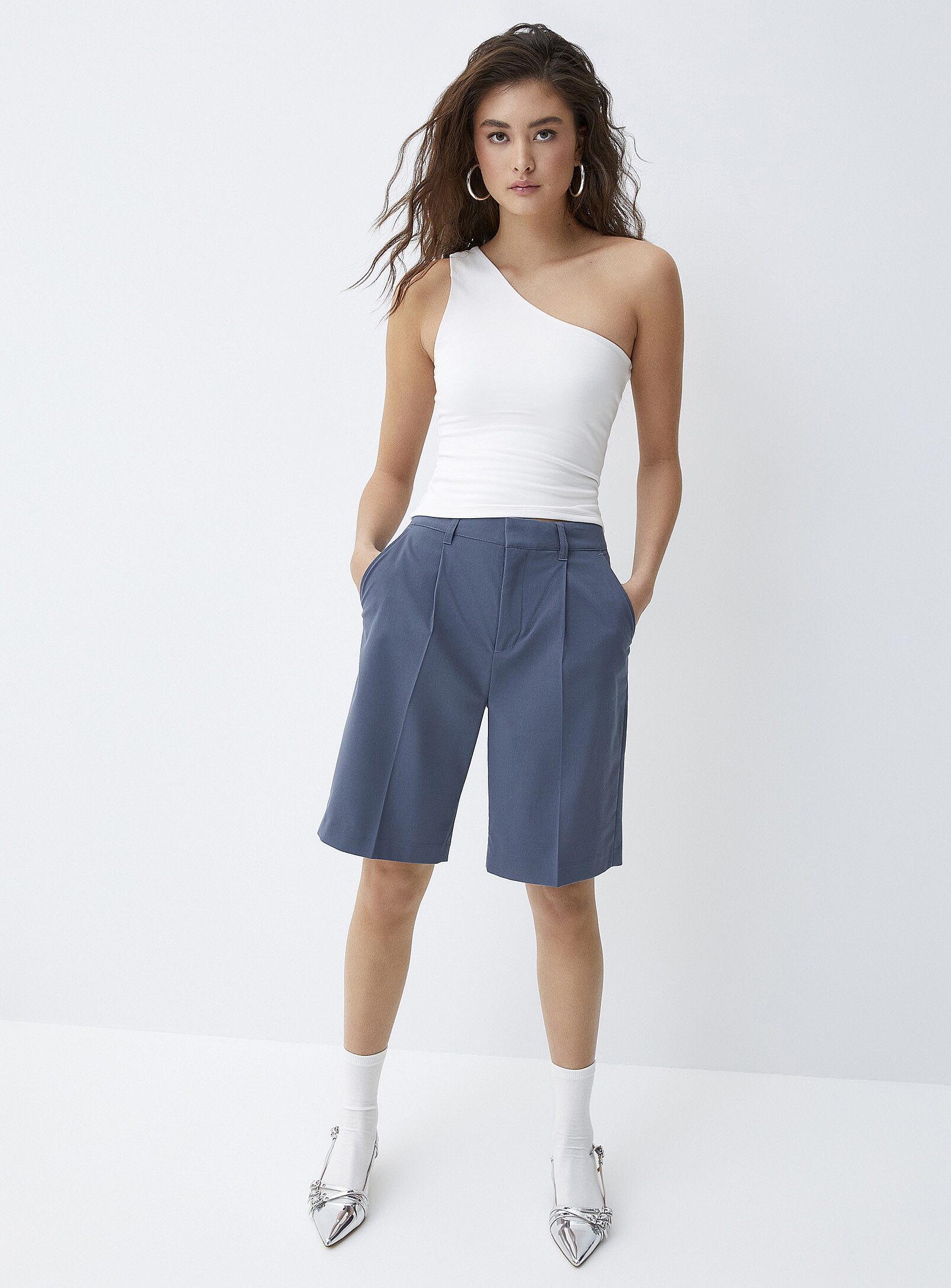 Short Jean Femme Taille Haute Délavé 2025 - Forme A Amincissante - Style Deux Pièces (skort) - Printemps/été Décontracté