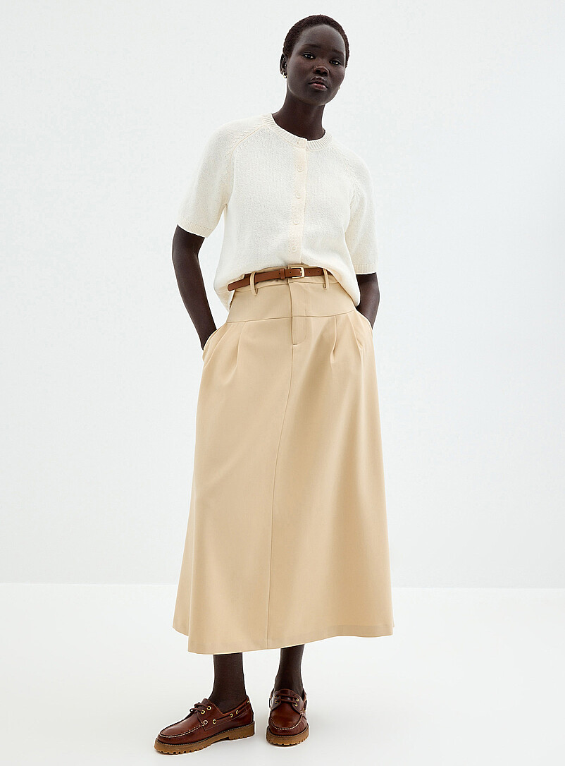 Pleated Belted Maxi Skirt