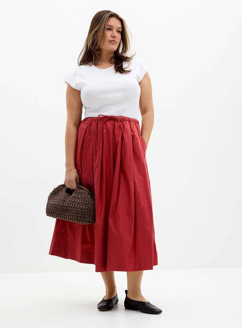 Satiny Drawcord-Waist Skirt