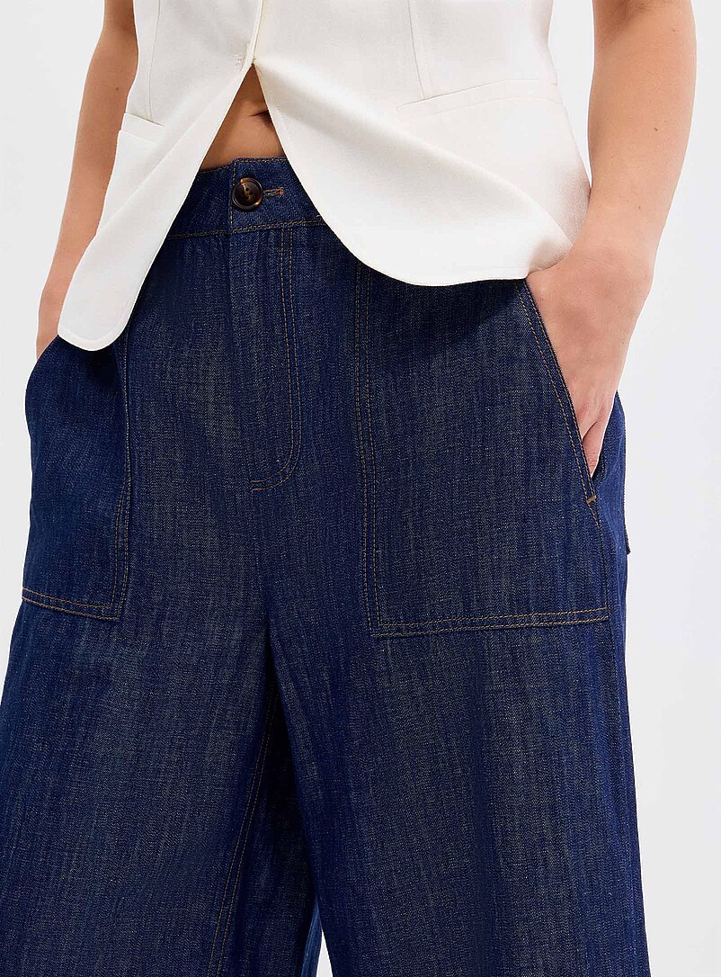 Lightweight cotton and linen jean Fit: Wide leg, high rise product image 2