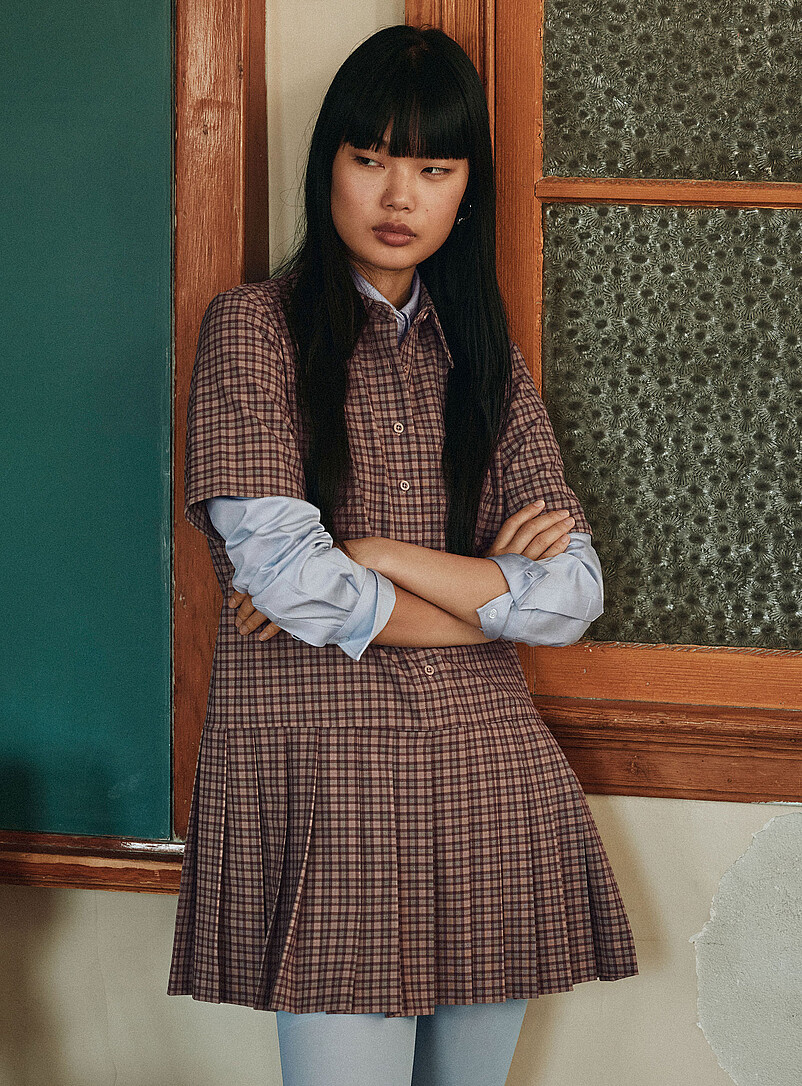 Pleated-skirt shirt-collar dress product image (primary)