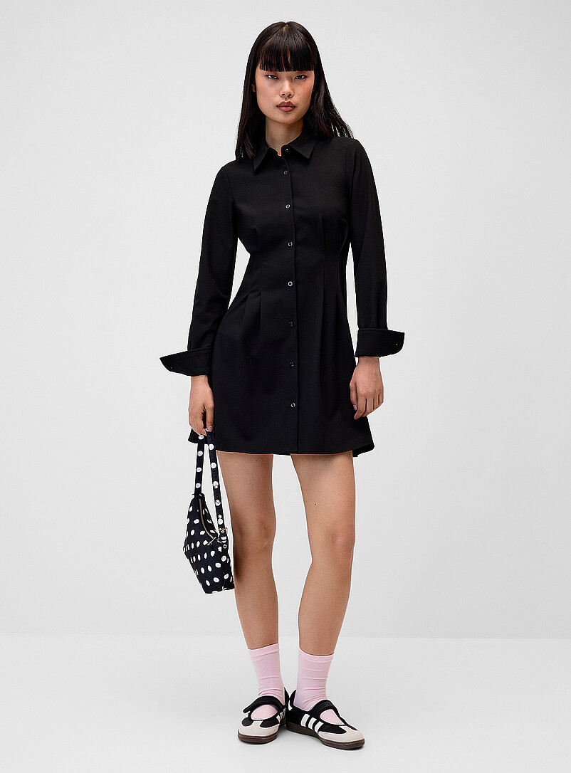 Flared Pleated-Waist Shirtdress