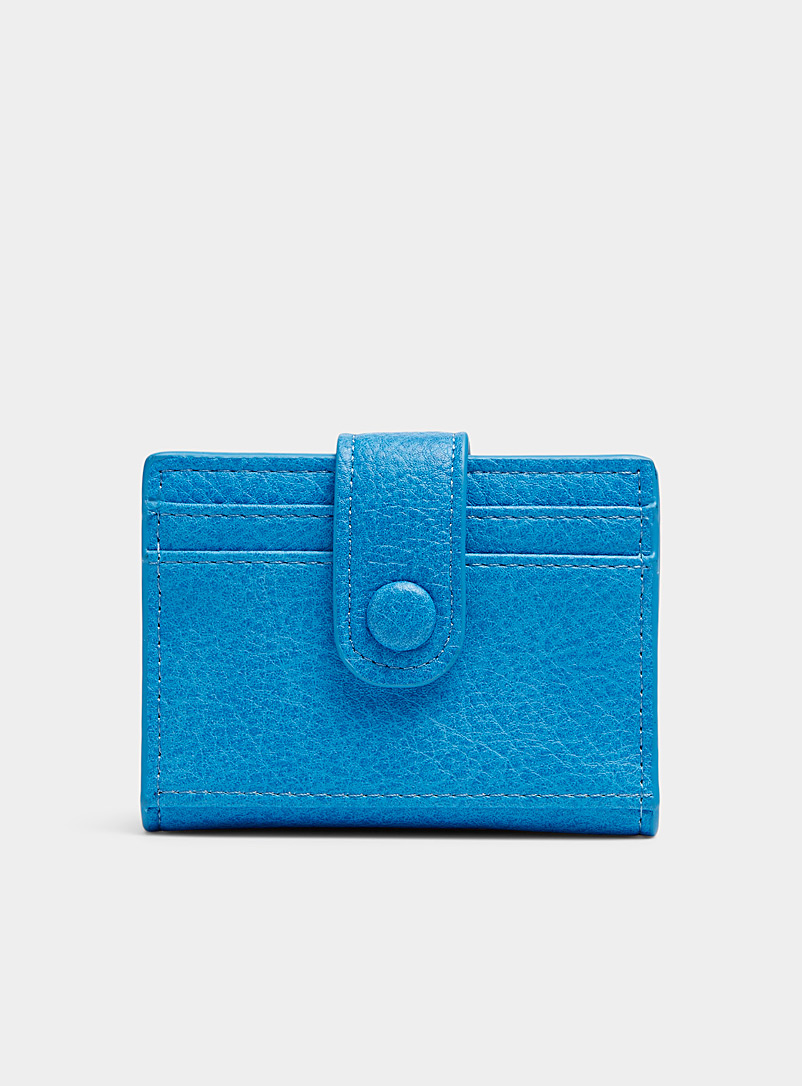 Simons Sapphire Blue Grained flap card holder for women