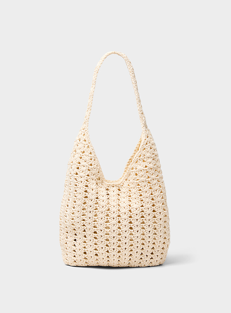 Simons: Le sac besace cordes crochet&eacute;es Brun clair pour femme
