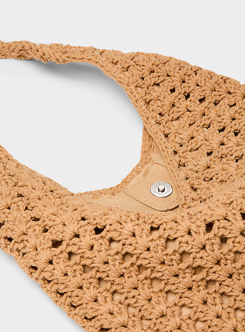 Simons Light Brown Crocheted-cord hobo bag for women