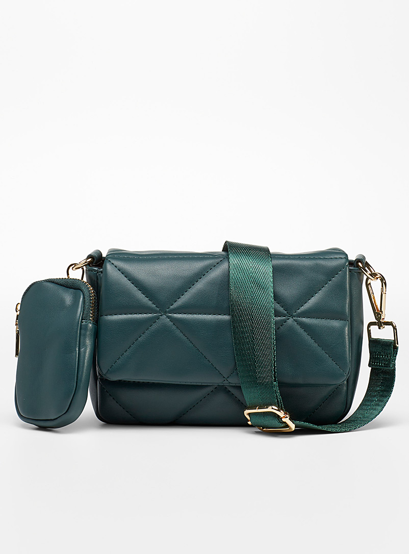 Simons Bottle Green Quilted flap bag with pouch for women