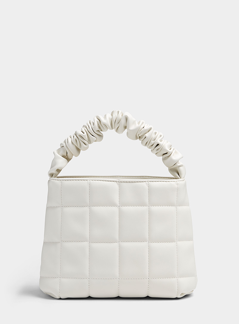 Simons Ivory White Quilted check square bag for women
