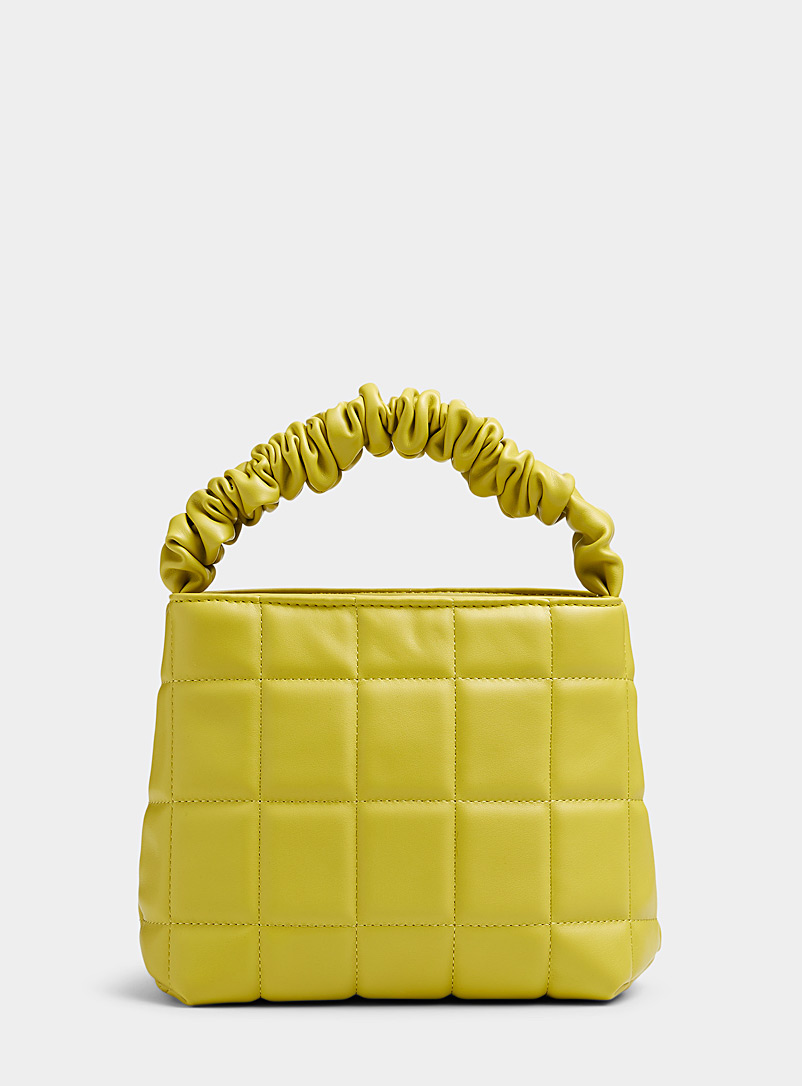 Simons Bright Yellow Quilted check square bag for women