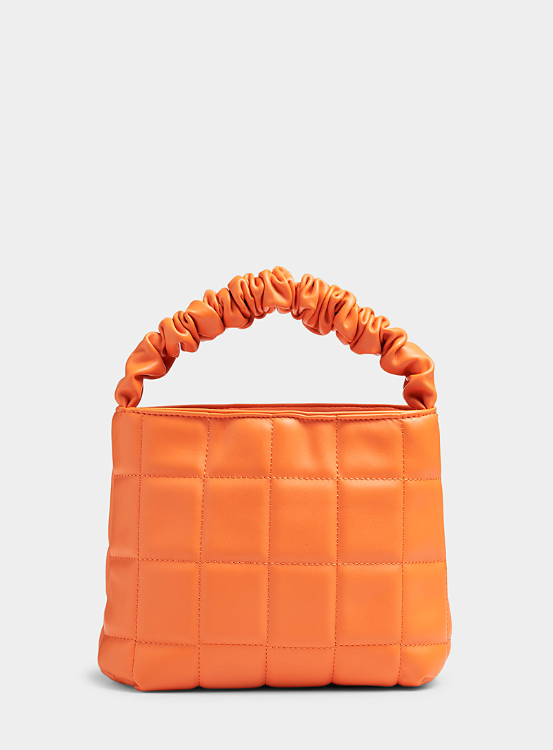 Simons Orange Quilted check square bag for women