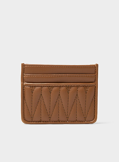 Simons Brown Tone-on-tone topstitched heart card holder for women
