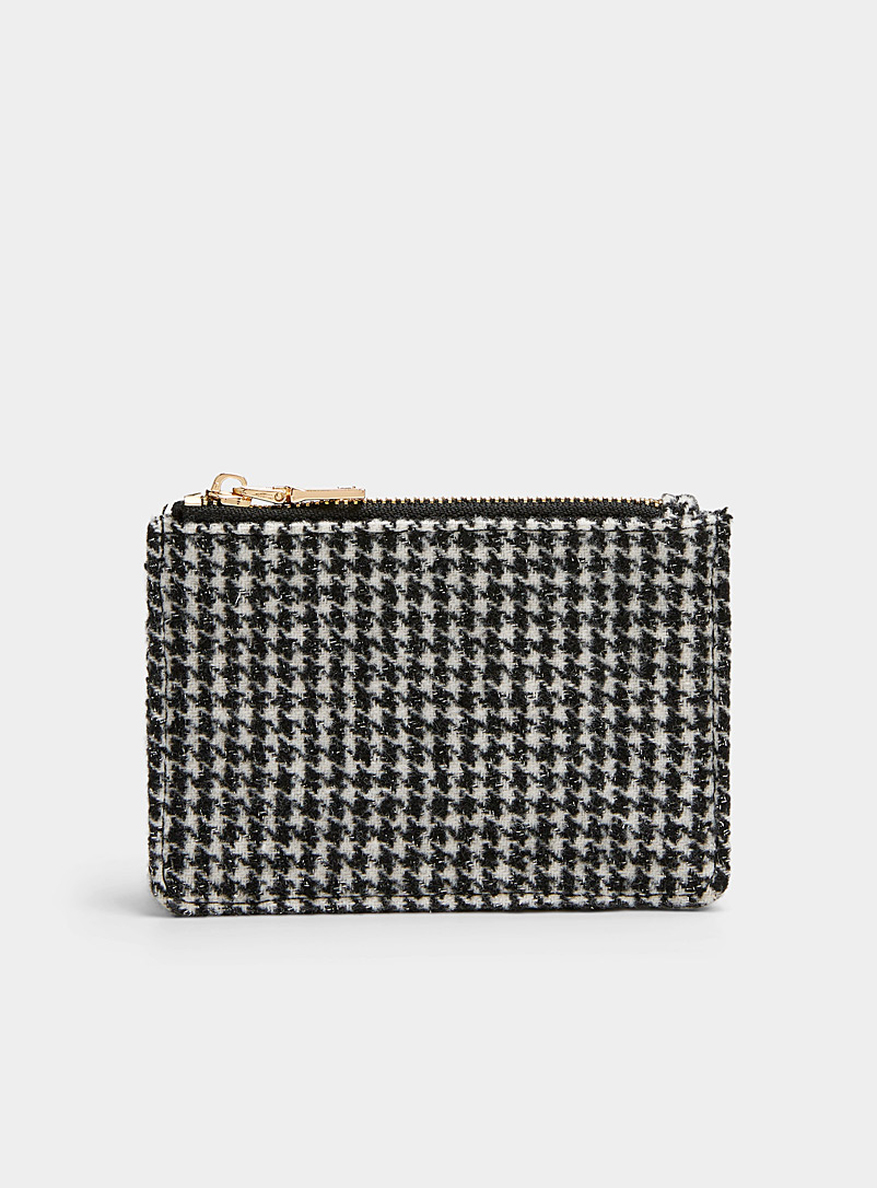 Simons Black and White Textured zip-up card holder for women