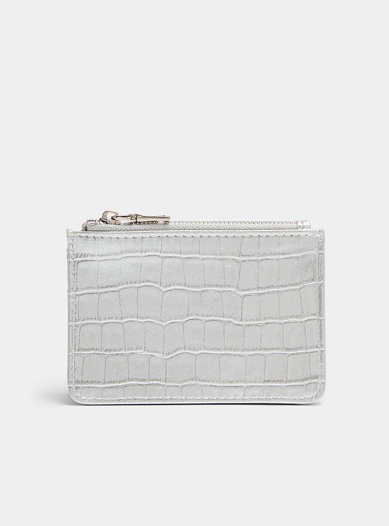 Simons Silver Textured zip-up card holder for women
