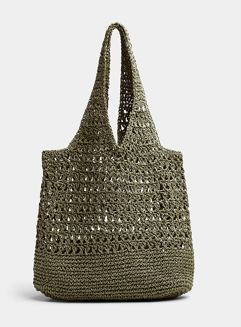 Simons Emerald/Kelly Green Solid braided straw tote for women