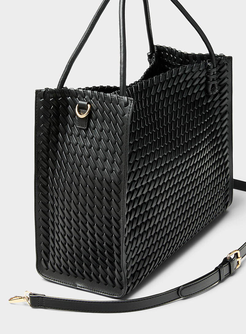 Simons: Le fourre-tout carr&eacute; tress&eacute; Noir pour femme