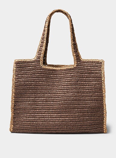 Contrast trim braided straw XL tote bag