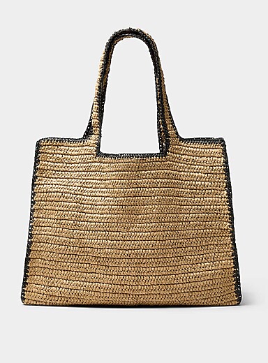 Contrast trim braided straw XL tote bag