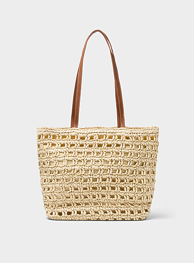 Crocheted straw tote bag