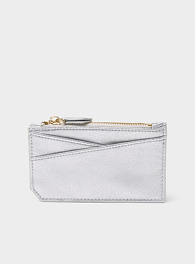 Simons Black Angular-pocket pebbled card holder for women