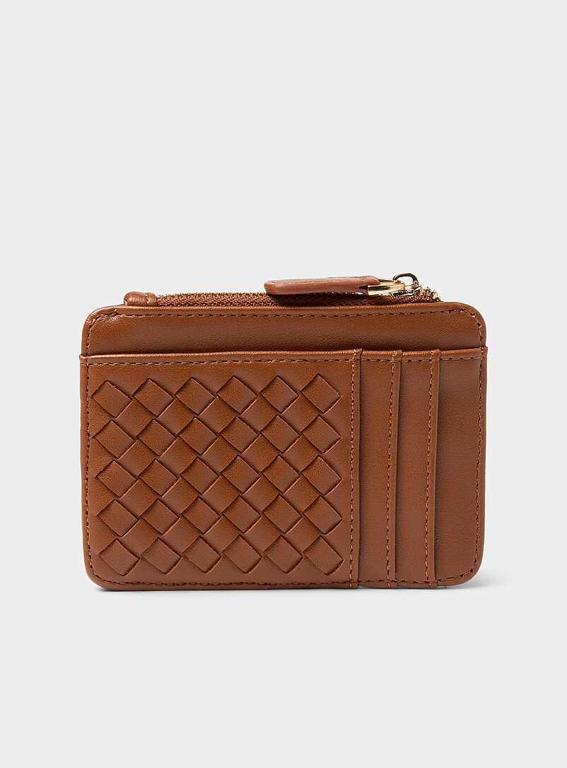 Simons: Le porte-cartes tressage panier Brun noisette pour femme