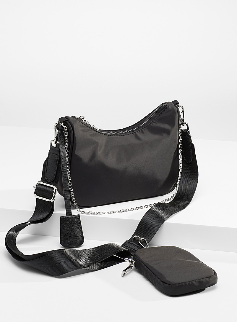 Simons Black Nylon mini bag with pouch for women