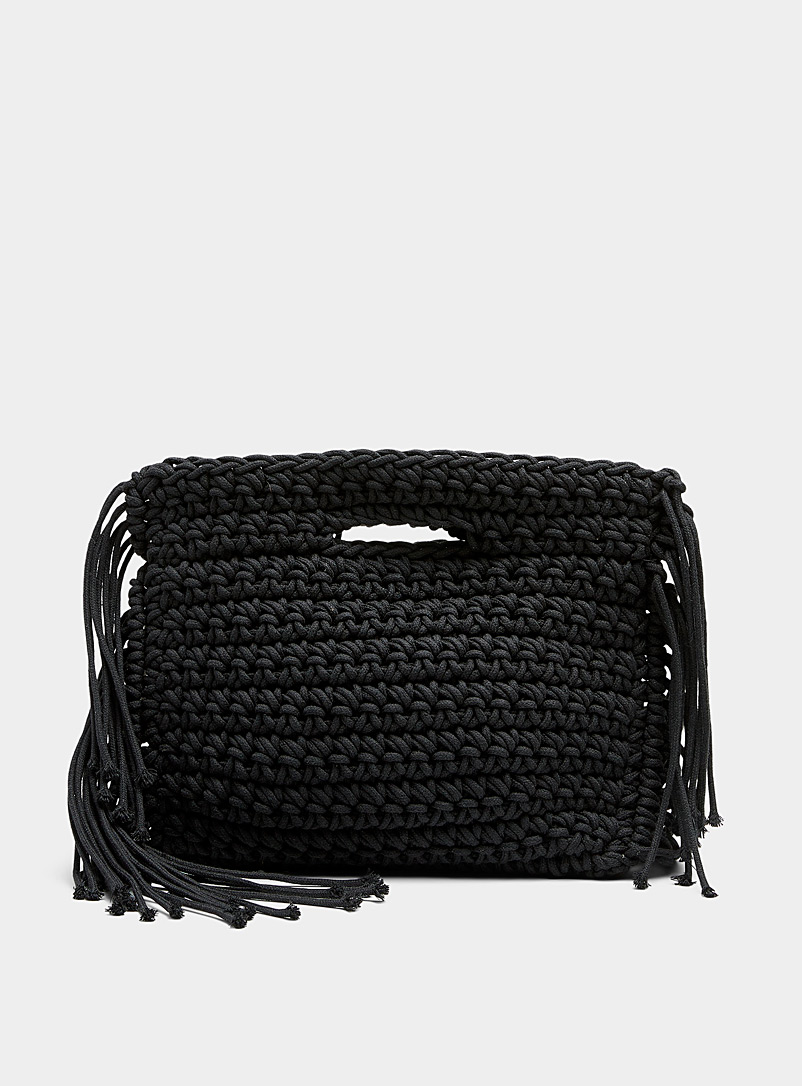 Simons Black Crochet square bag for women