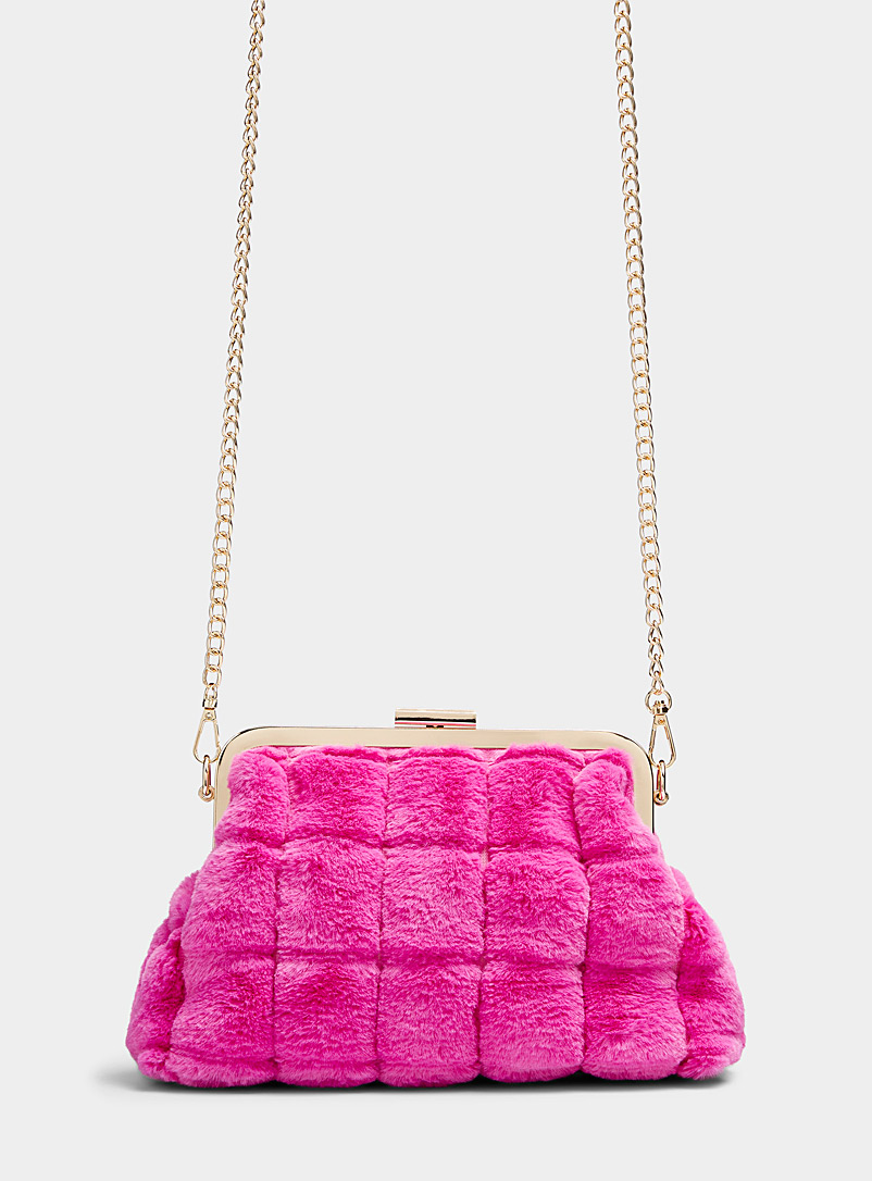 Simons Medium Pink Geo faux-fur minaudière for women