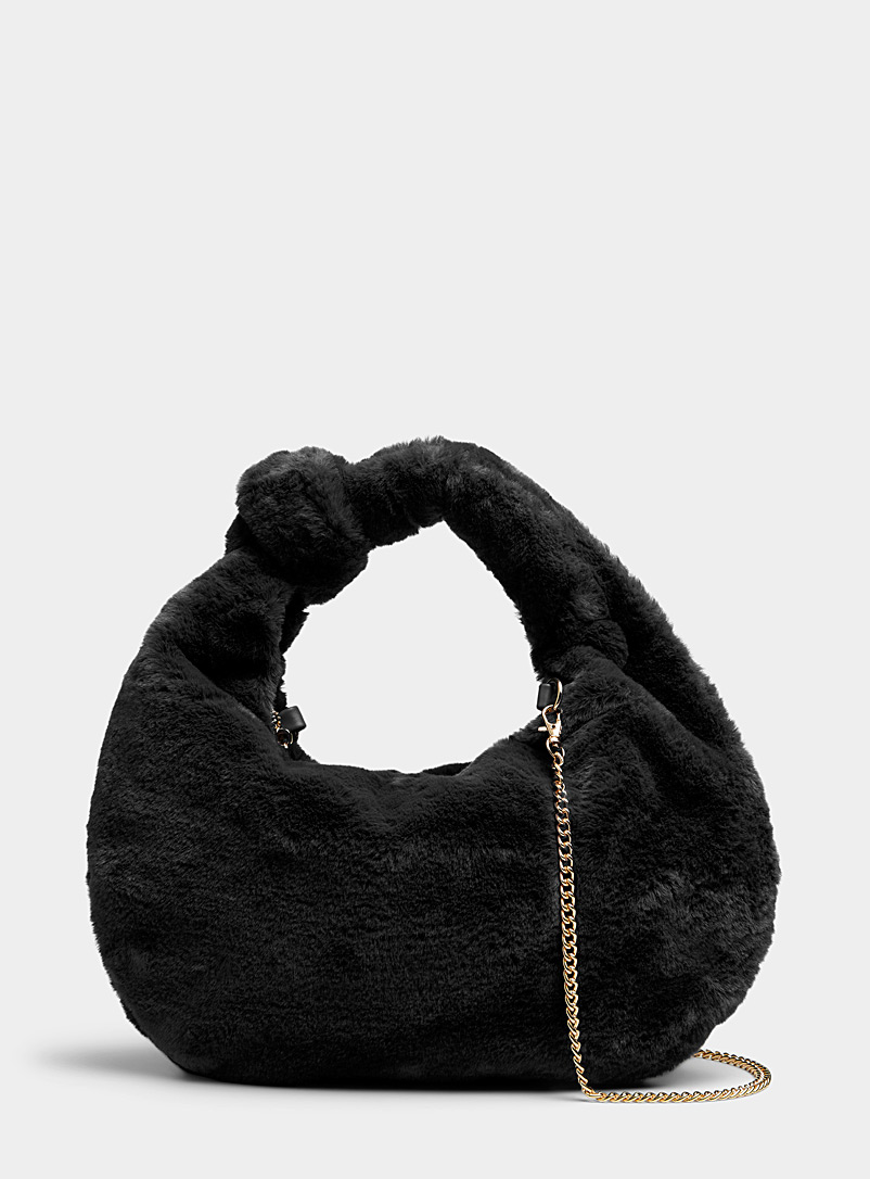 Simons Black Knotted handle faux-fur bag for women
