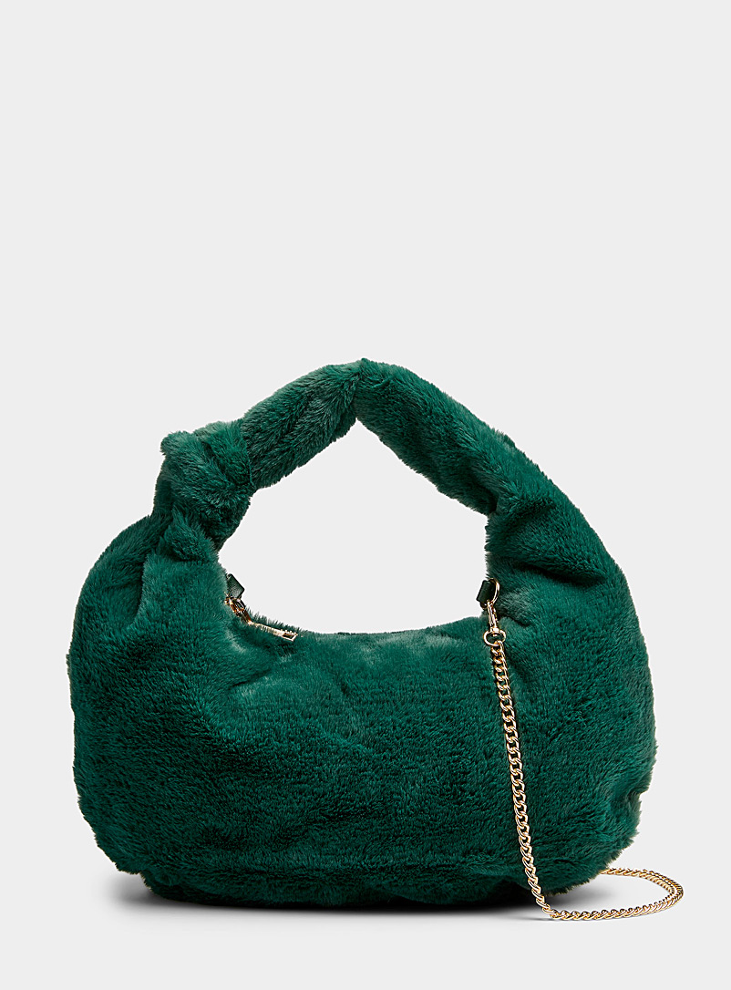 Simons Mossy Green Knotted handle faux-fur bag for women