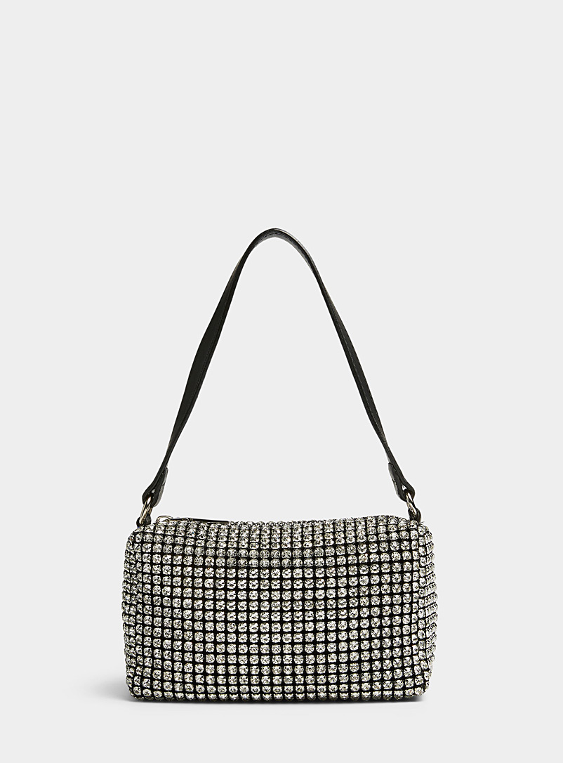 Simons Patterned Black Shimmery crystal mini-bag for women