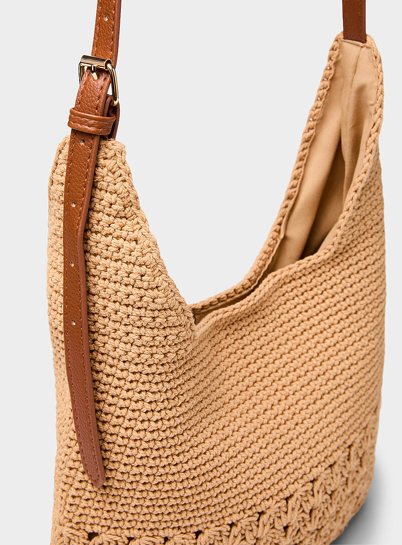 Simons: Le petit sac besace cordes crochet&eacute;es Brun clair pour femme