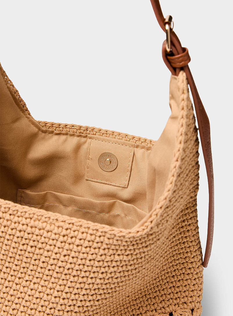 Simons: Le petit sac besace cordes crochet&eacute;es Brun clair pour femme