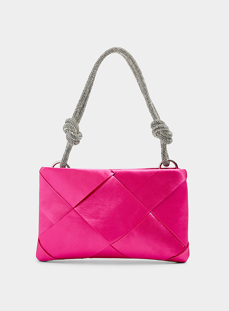 Simons Medium Pink Shiny-handle braided clutch for women