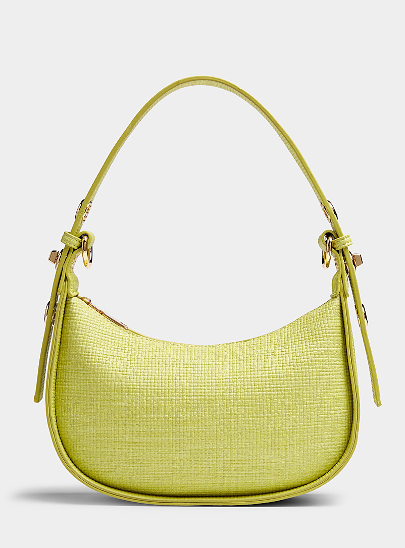 Simons Lime Green Woven-style baguette bag for women