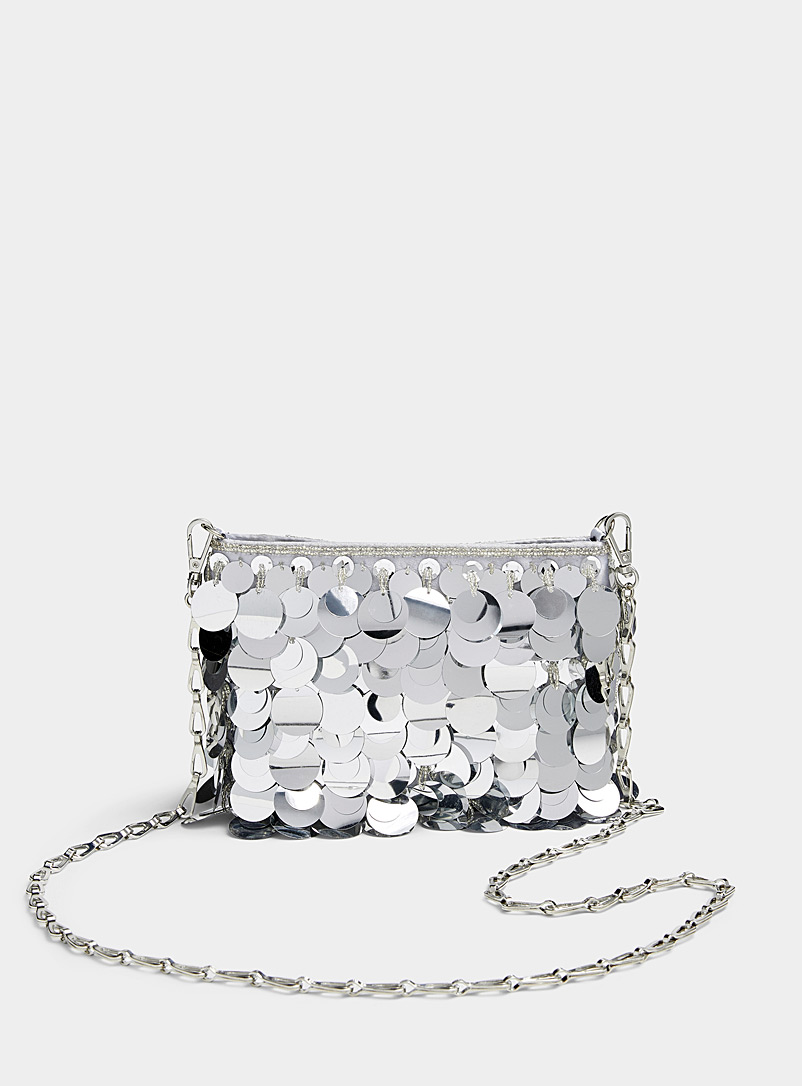 Simons Silver Shiny sequined minaudière for women