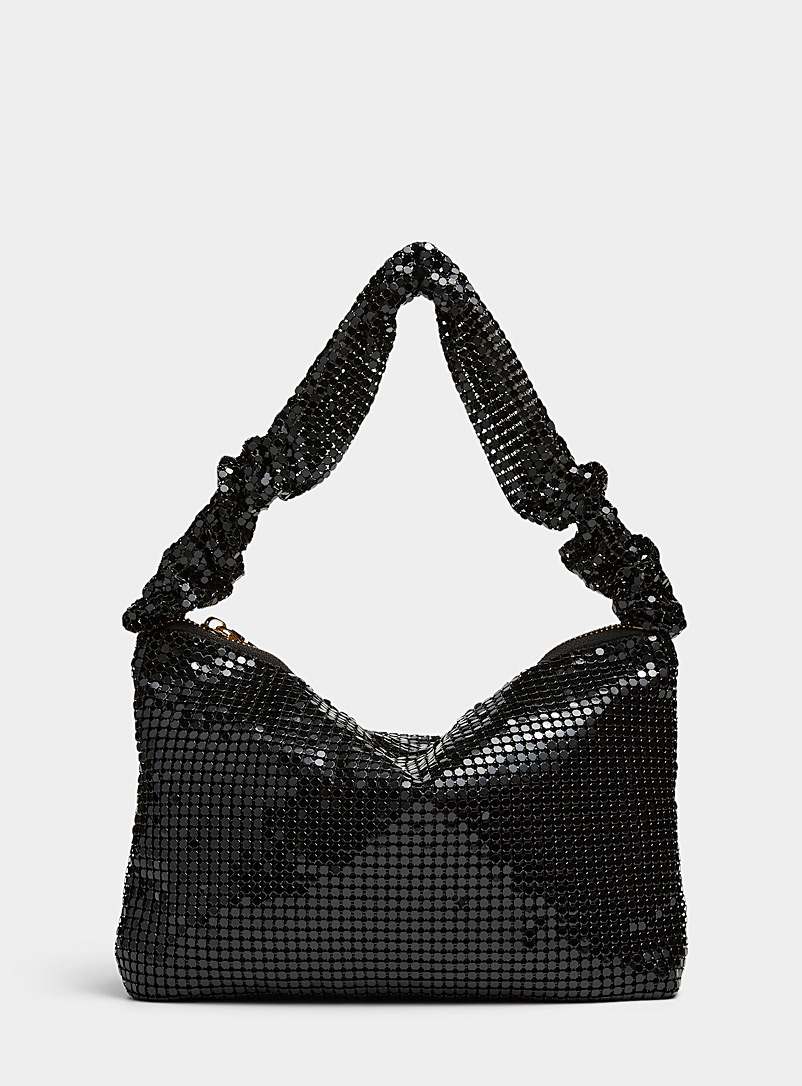 Simons: Le sac de soirée maille miroitante Noir pour femme