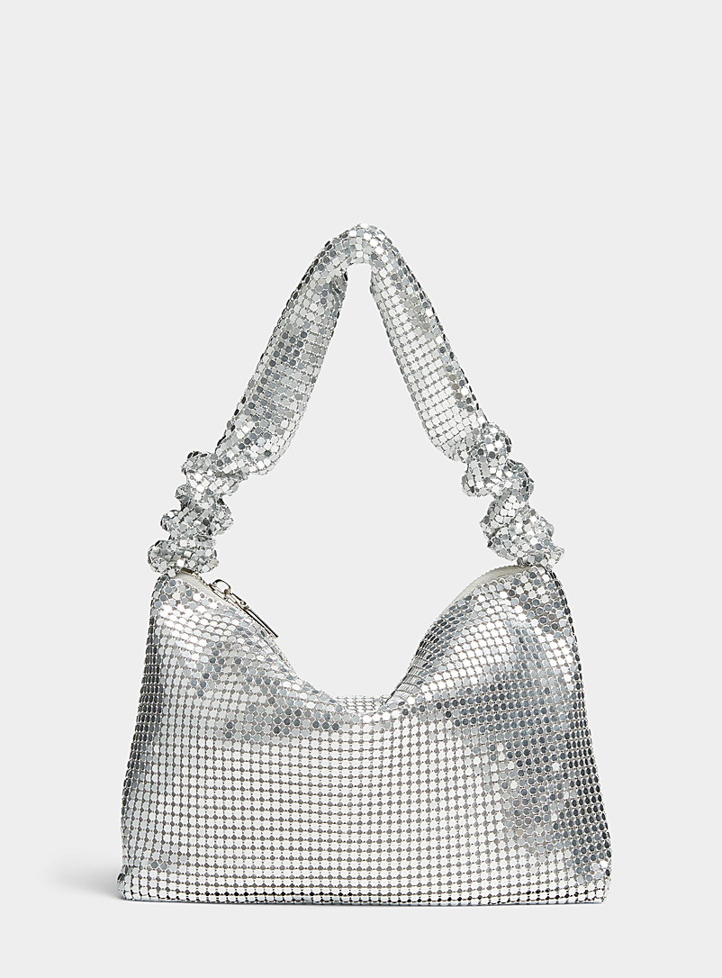 Simons Silver Shimmery mesh minaudière for women