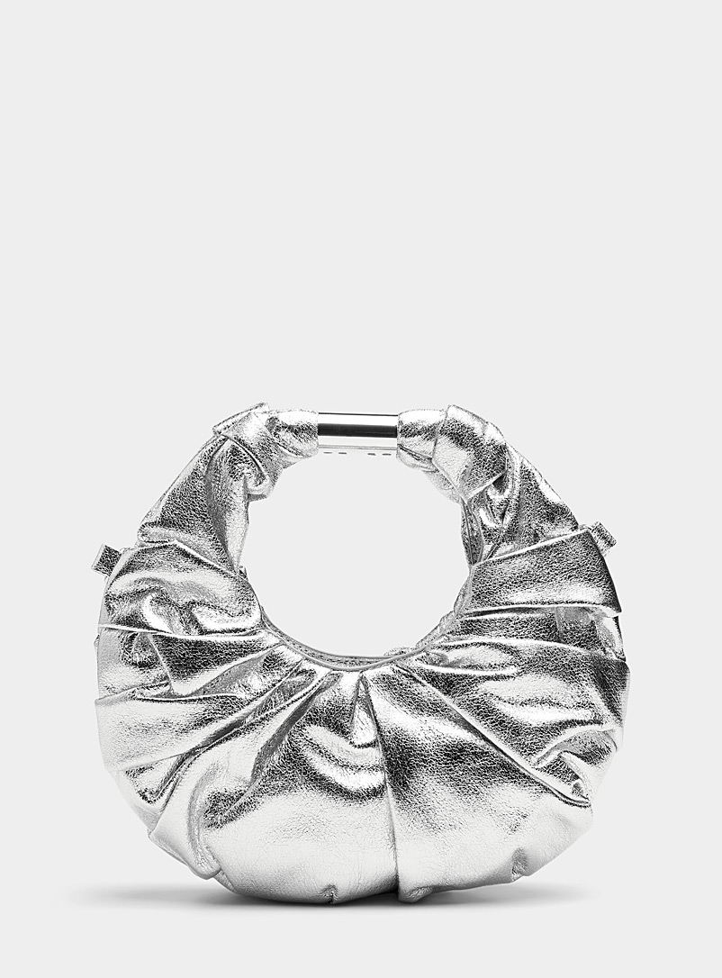 Simons Silver Pleated half-moon evening bag for women