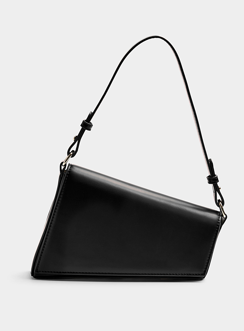 Simons Black Asymmetric flap bag for women