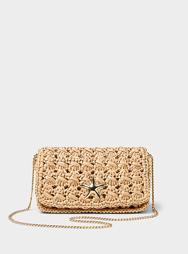 Gold starfish braided straw evening bag