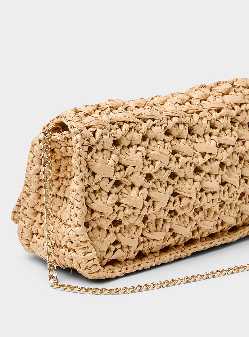 Simons: Le sac de soir&eacute;e paille tress&eacute;e &eacute;toile de mer or Miel - Chameau pour femme