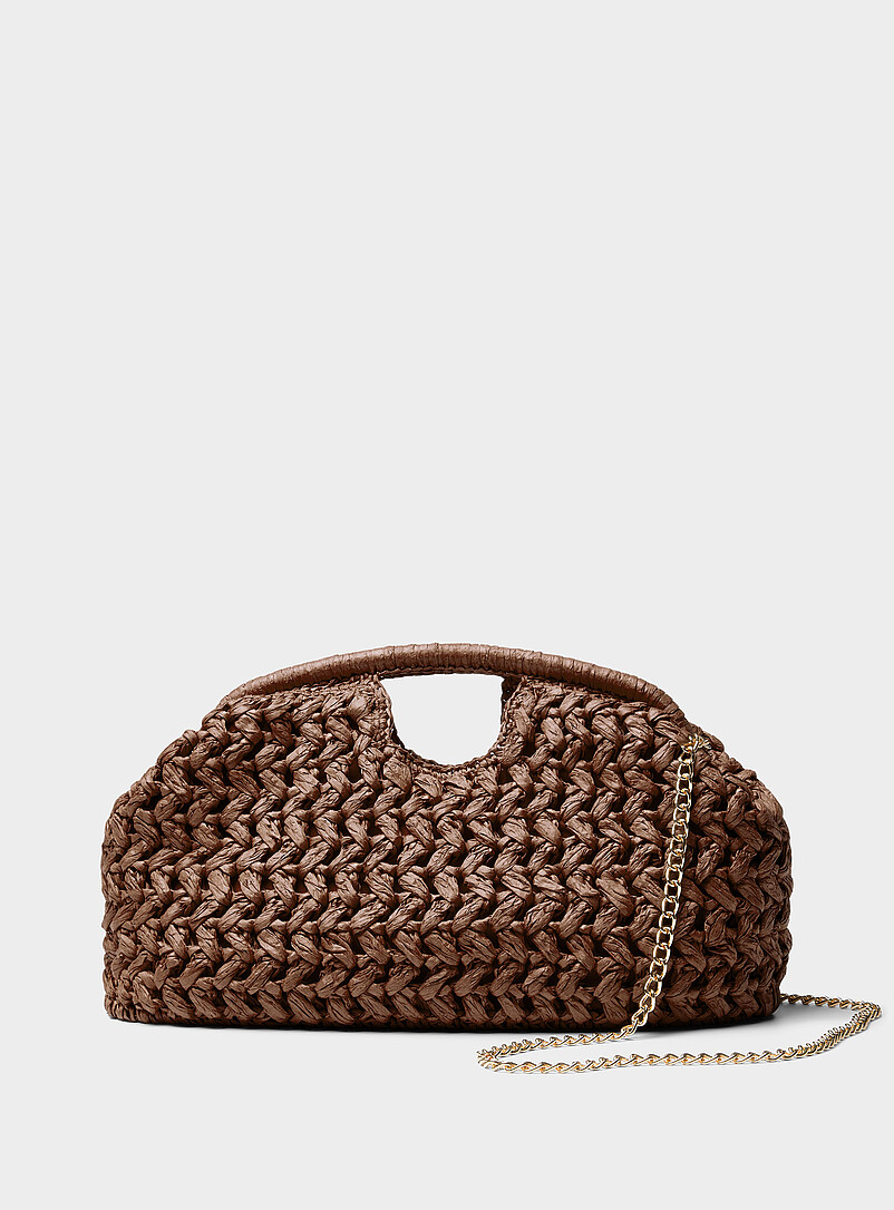 Simons: La pochette XL paille de papier tress&eacute;e Chocolat - Espresso pour femme