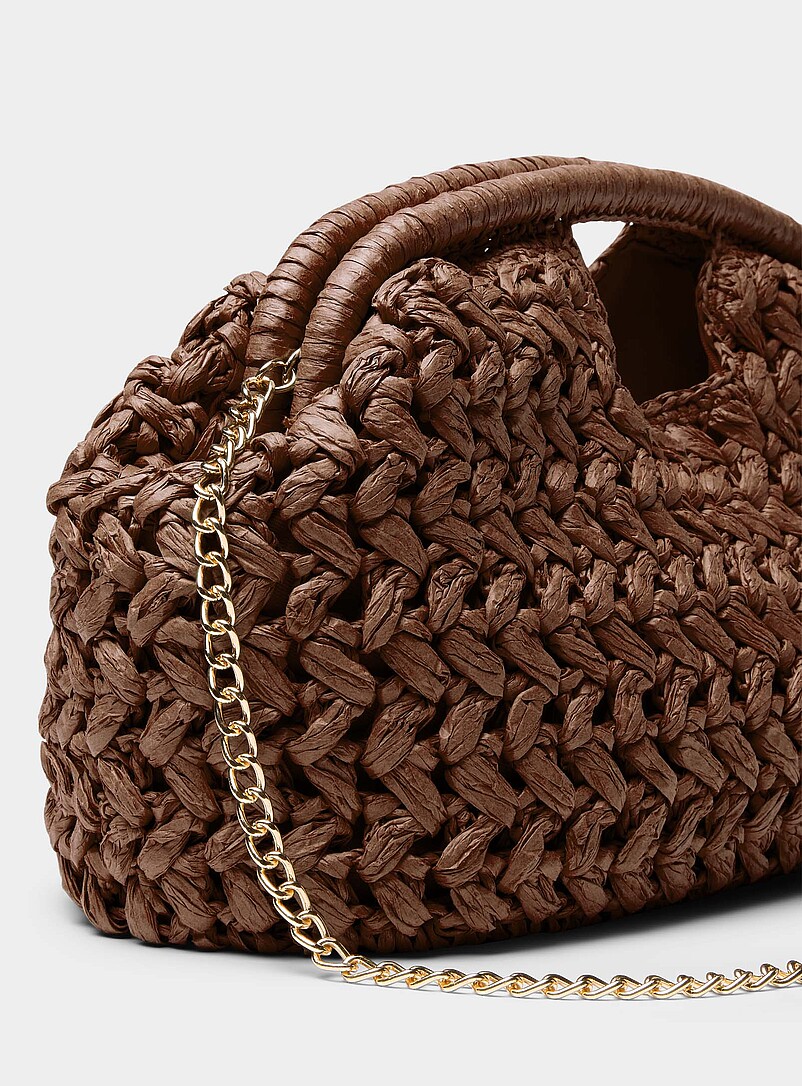 Simons Chocolate/Espresso XL woven paper straw clutch for women