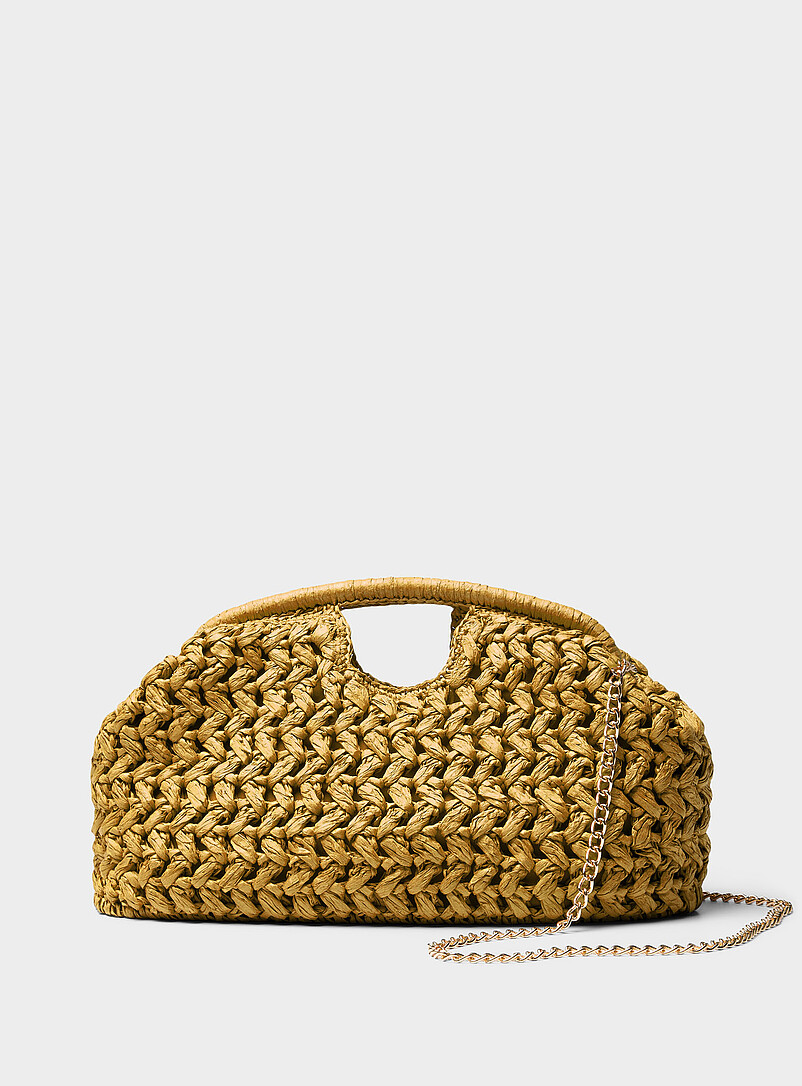 Simons Chocolate/Espresso XL woven paper straw clutch for women