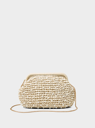 Small-pearl braided straw evening bag