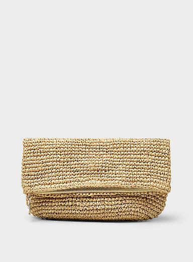 Crocheted raffia folded clutch